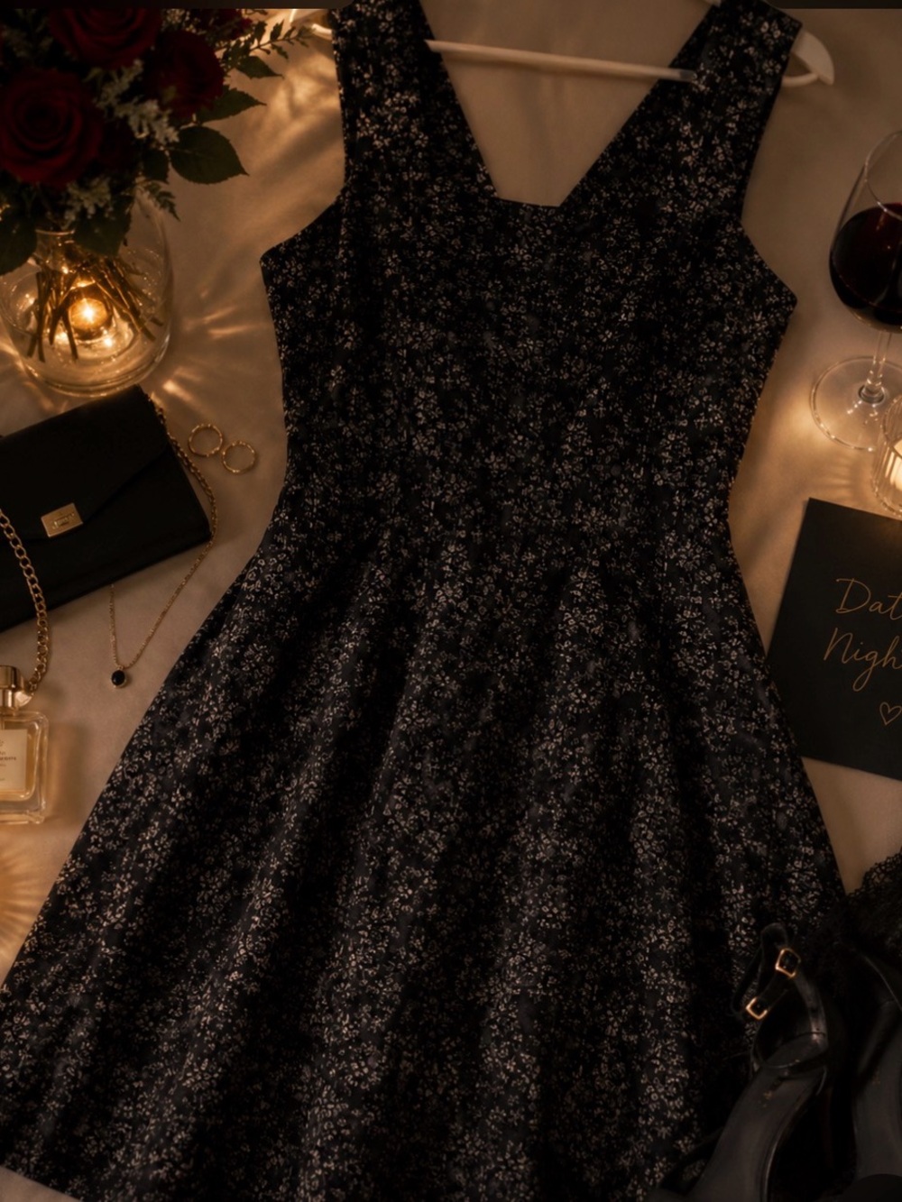 GAP Black Mini Dress with Cream Floral Print